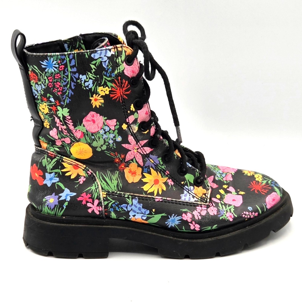 No Boundaries Women's Black Floral Combat Boots Size 6 Memory Foam